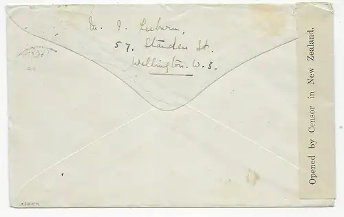 cover Wellington, 1942 to USA, censor