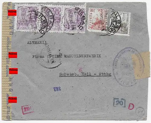 Brief Bilbao 1944 nach Schwäbisch Hall, Zensur OKW