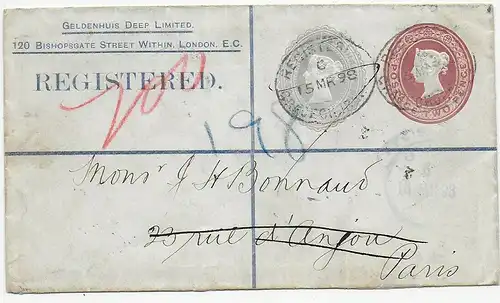 Registered London 1898 to Paris