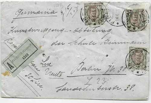 Einschreiben Wertbrief - Florenz nach Berlin, 1923