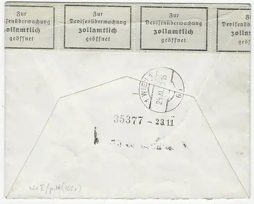Einschreiben Sunds nach Wien, 1939: Zollamtlich geöffnet