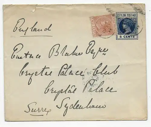 Cover to England via London, 1900