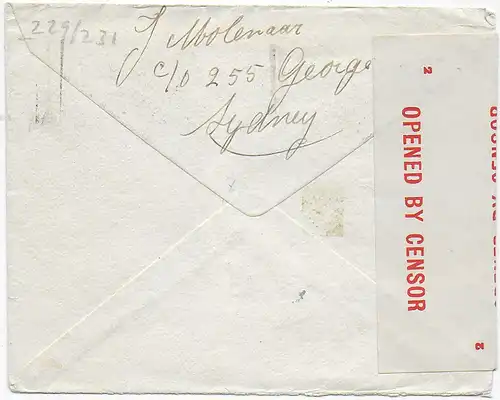 Sydney 1945, FDC to USA, Censor