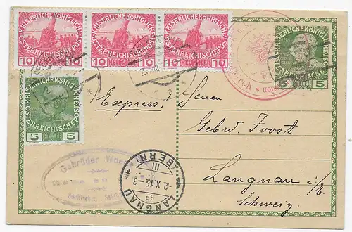 Express Ganzsache 1915 von Salzburg nach Langnau/CH