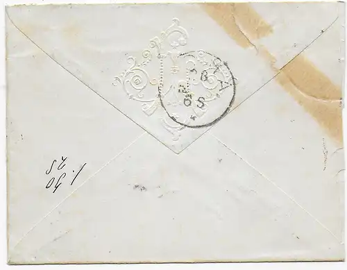 Brief von Josefstadt nach Rom, Taxe - Nachgebühr 1865, 3-seitig offen