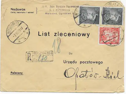 Einschreiben Warschau 2.8.1939 nach Opatow, kurz vor Beginn II. WK