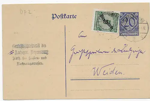 Ganzsache von Regensburg nach Weiden 1924