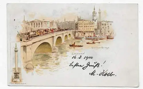 Ansichtskarte London- London Bridge mit Eisenbahn, Schiffen, 1900 nach Bayreuth