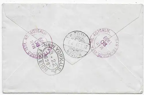 San Francisco, registered, air mail to Weiden/Germany 1939 