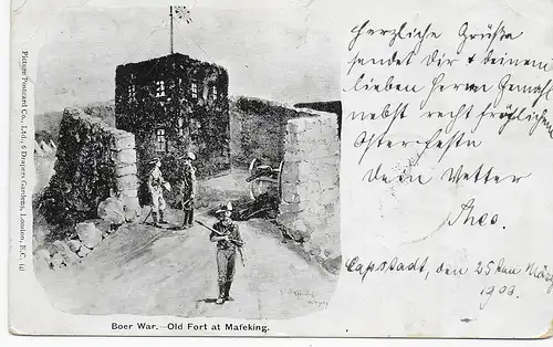 picture post card Boer War, Old Fort at Mafeking, 1900 to Schweinfurt