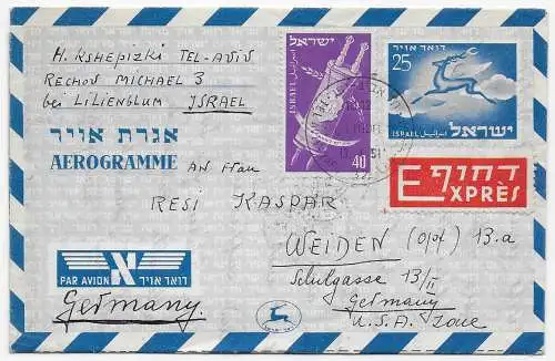 Express aerogramme, air mail, Lilienglum nach Weiden, 1951, Hirsch/Deere