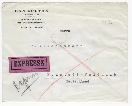 Express Budapest nach Neustadt-Waldnaab, 1938