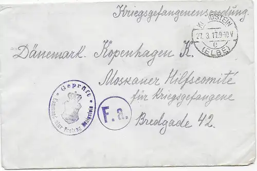 Kgf/PoW: Festung Königstein 1917 an Moskauer Hilfskomité, Zensur Königstein