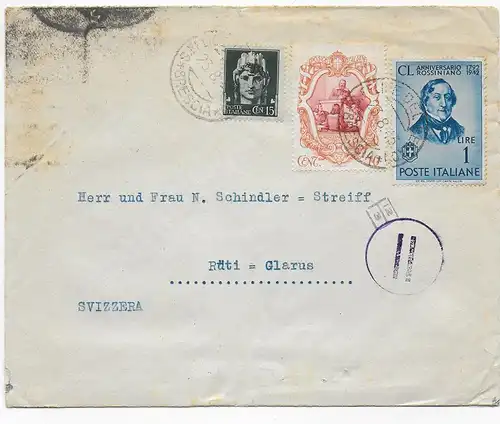 Brief aus Brescia nach Rüti-Glarus/CH, 1943, Zensur