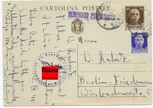 Cartolina Postale nach Berlin, Verificato-Zensur, 1940