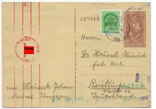 Ossivai nach Reutlingen, 1941, OKW Zensur