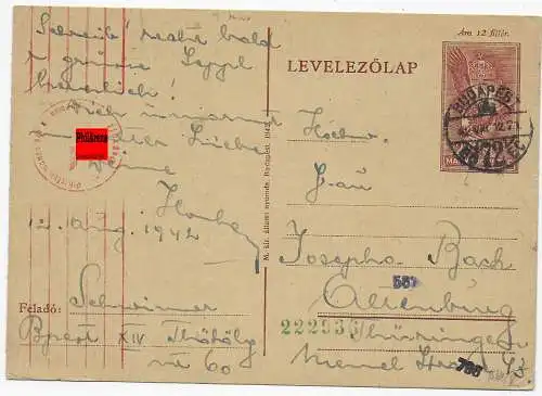 Post card Budapest 1942 nach Thüringen, OKW Zensur