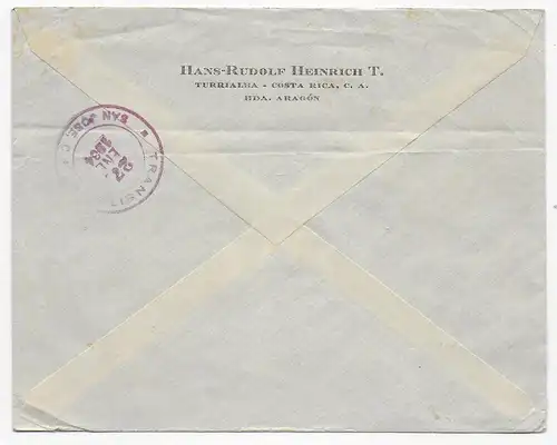Brief von Turrialba 1934 nach Dresden, Weiterleitung Plauen