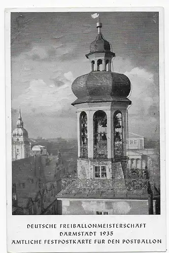 Ansichtskarte Darmstadt 1935, Amtliche Festpostkarte Freiballonmeisterschaft FFM