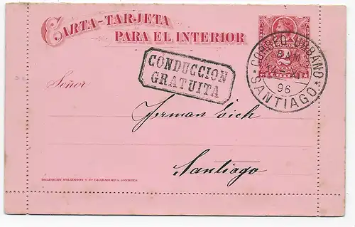 Kartenbrief Santiago 1896, Conduccion Gratuita, no text content