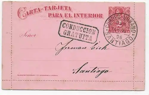 Kartenbrief Santiago 1896, Conduccion Gratuita, no text content