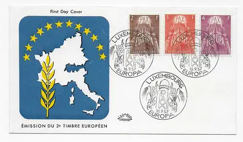 FDC Luxembourg 1957, Emission du 2nd Timbre Euroéen