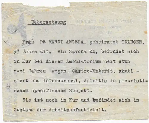 Italienisches Dokument, Übersetzung Konsulatstempel Mailand 1939, Gebührenmarken