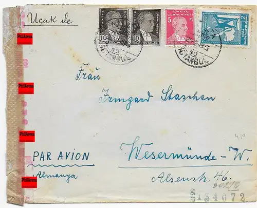 Luftpost Istanbul 1943 nach Wesermünde, OKW Zensur