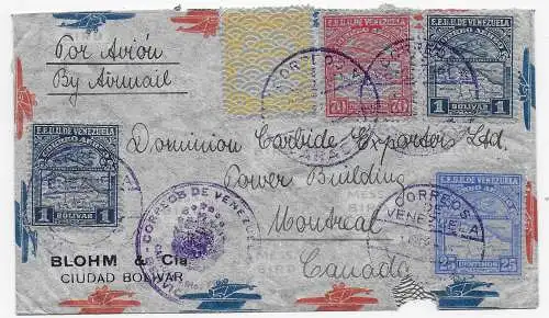 Air mail Blohm, Ciudad Bolivar, Caracas to Montreal