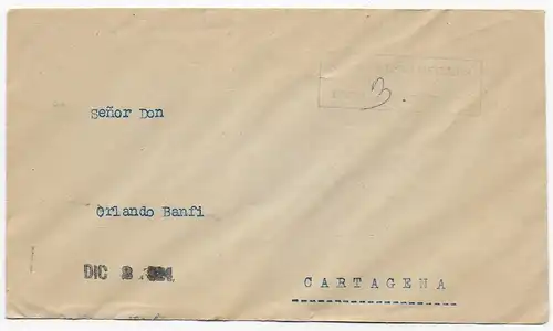 Barfrankatur Kolumbien 1924 nach Cartagena