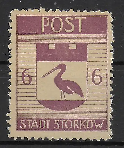 Stadt Storkow, MiNr. 12,  seltenere Farbvariante, postfrisch, **