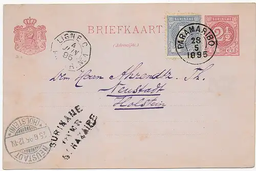 Paramaribo 1895 mit franz. Schiffspost nach Neustadt/Holstein