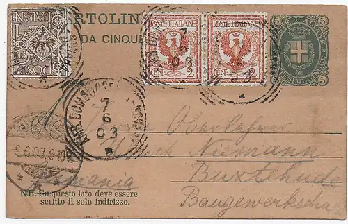 cartolina postale Iselle, 1903 nach Buxtehude, Bahnpost