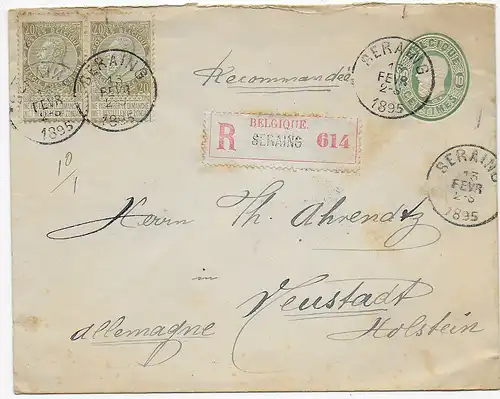 Einschreiben Seraing 1895 nach Neustadt/Holstein