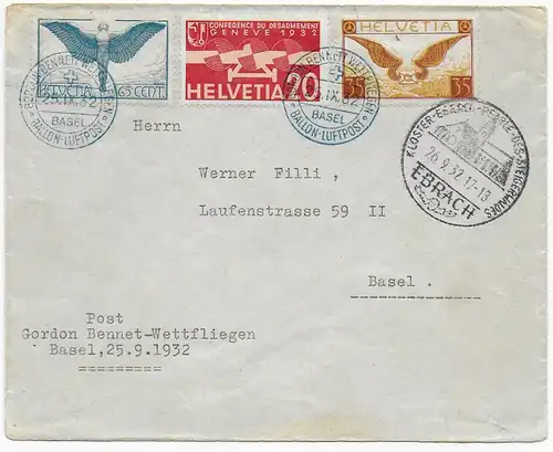 Ballonpost Gordon Bennet-Wettfliegen, 1932 nach Basel