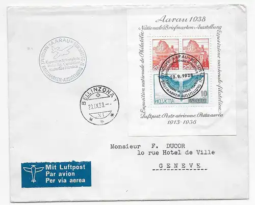 Briefmarkenausstellung Aarau 1938, Luftpost Bellinzona nach Genf