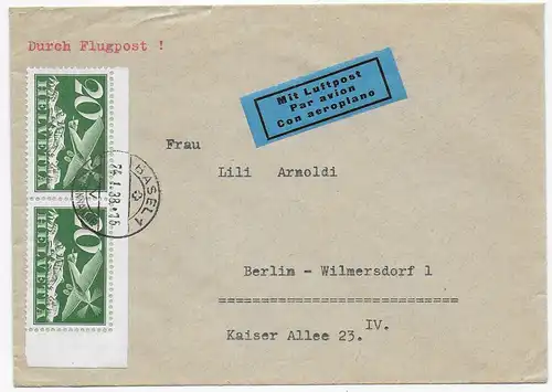 Luftpost Basel nach Berlin, 1938