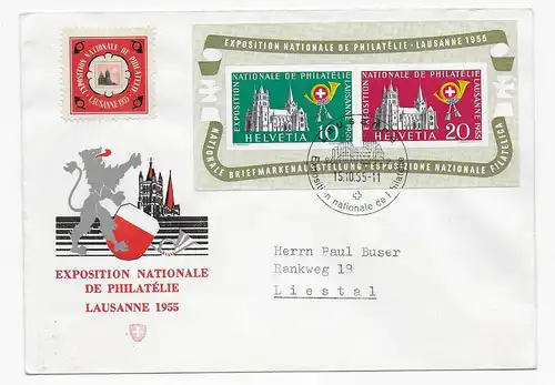 Lausanne, Briefmarkenausstellung 1955 nach Liestal