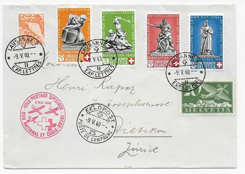 Lausanne Postflug nach Zürich, Feldpoststempel 1940