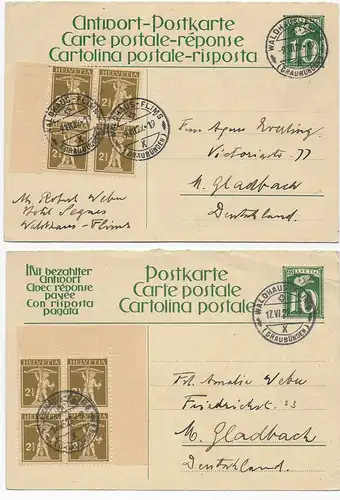 2x Postkarte Waldhausen nach Mönchen-Gladbach, 1922