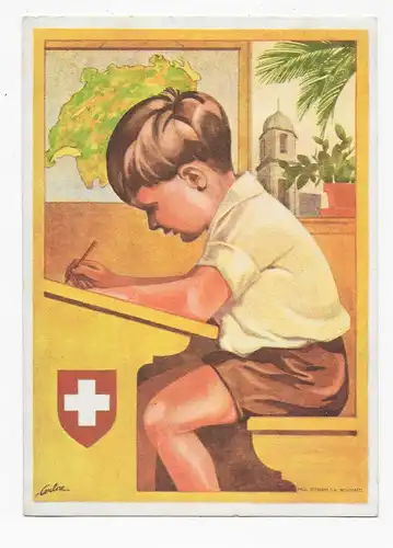 Bundesfeier 1930 Arosa Dorf nach Alensberg, Bild: Kind an Schultisch