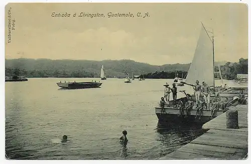 Ansichtskarte Entrada a Livingston, Guatemala, 1911 nach Bielefeld