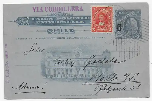 post card Santiago via cordillera, 1913 nach Halle