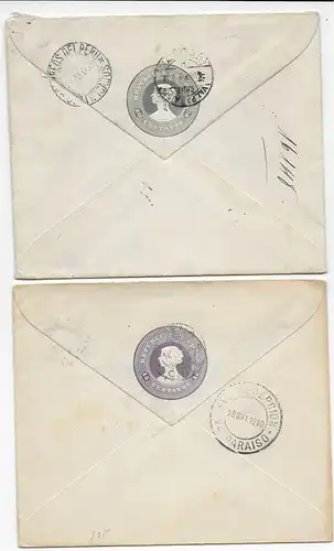 2x Ganzsachen Einschreiben Valparaiso nach Peru bzw. Kaldenkirchen 1905/1910