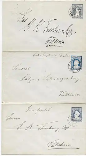 9x Ganzsachen Umschläge, versch. Orte nach Valdivia um 1900