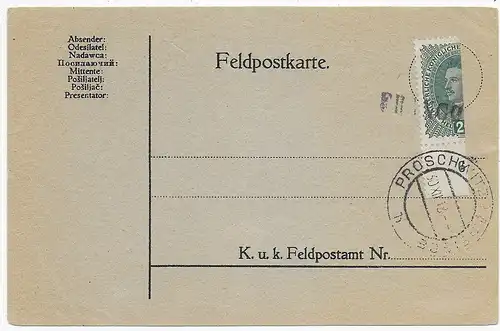 Feldpostkarte Proschwitz 1918, Mache