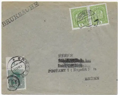 Drucksache Wien 1918 an Postamt Brünn