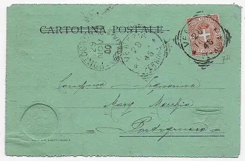 Postkarte Venetia 1900 mit Prägeteilen auf der Rückseite