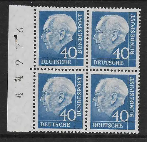 Bund: MiNr. 260, postfrisch, **, Bogennummer, Viererblock