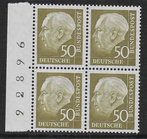 Bund: MiNr. 261, postfrisch, **, Bogennummer, Viererblock